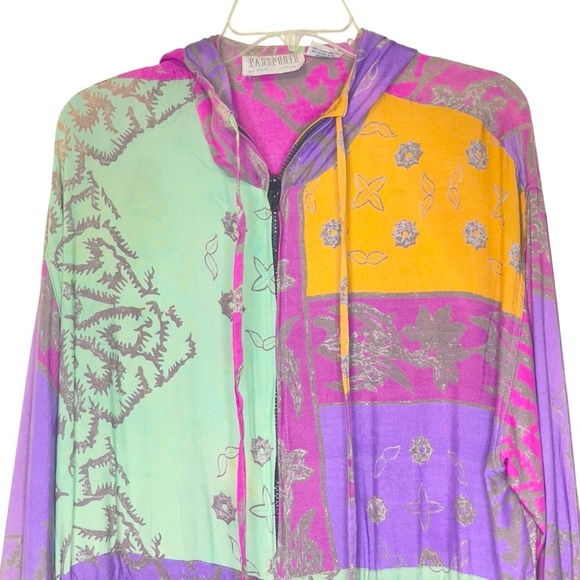 Vintage 90s Passports Pier 1 Patchwork Print Gauze ETHNIC Hoodie Jacket Size S - Picture 2 of 10